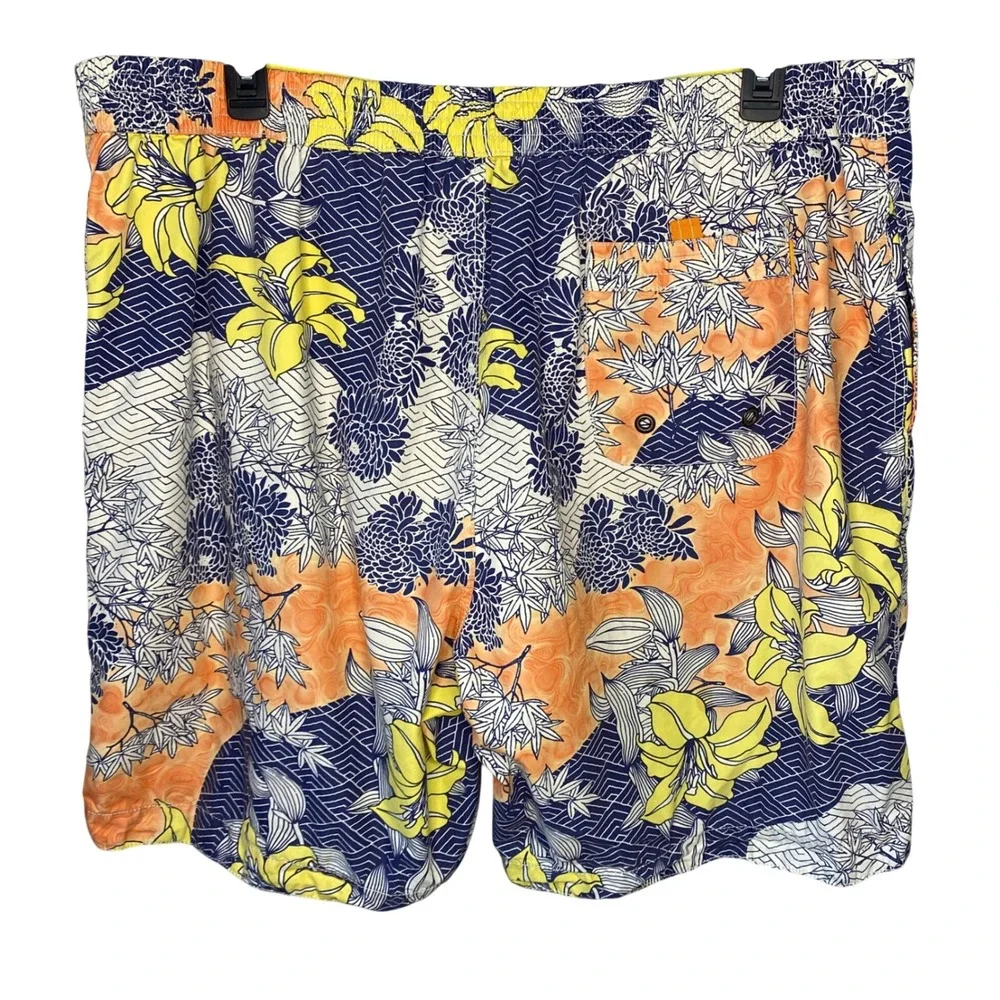 Tommy Bahama Relax Mens XXL Orange Navy Blue Floral Tropical‎ Swim Trunks Shorts